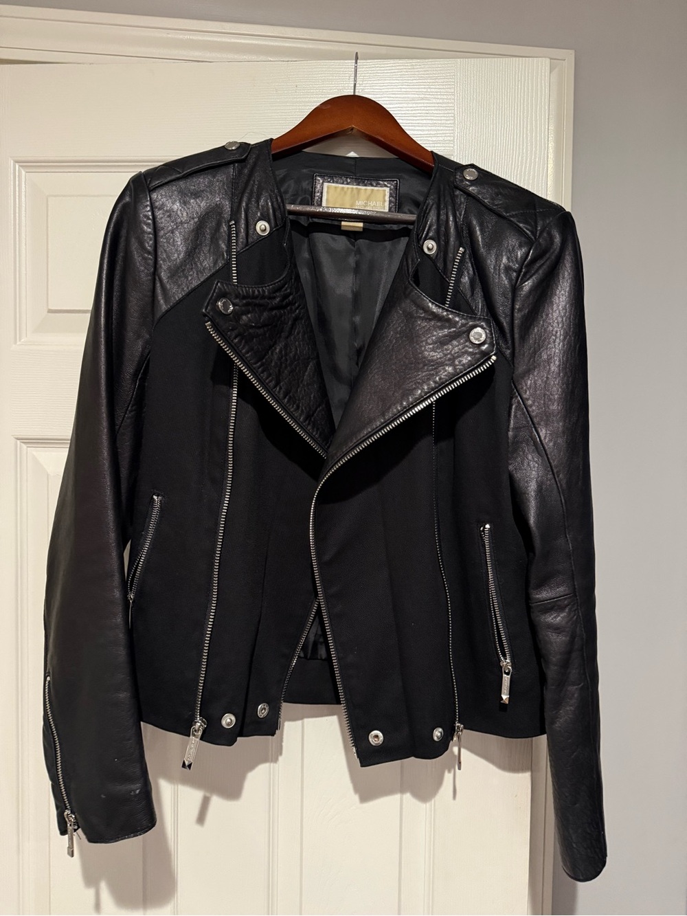 MICHAEL Michael Kors Black Leather-Trim Moto Jacket
